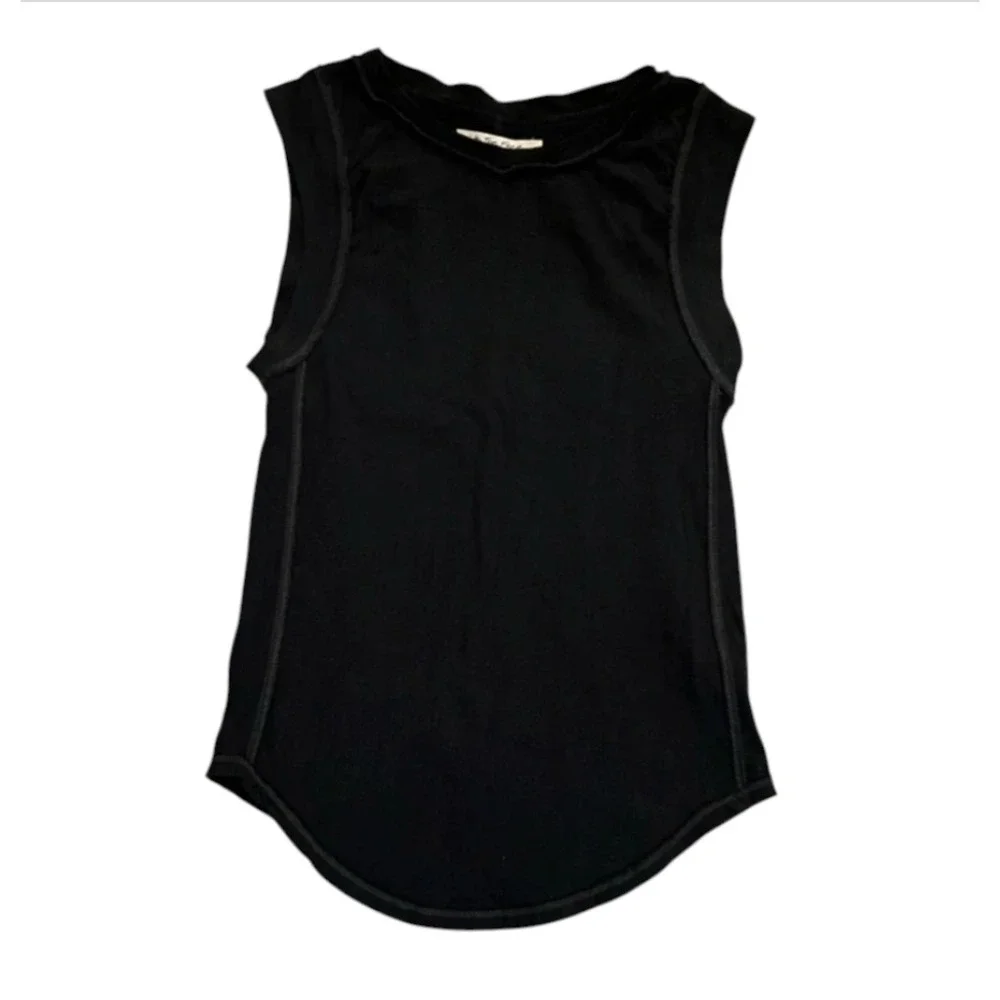 WE THE FREE PEOPLE Black Cotton Knit GO TO TANK TOP Contrast Stitching Slim M